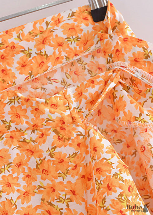 Faldas bohemias cruzadas, margaritas en color azafrán para mujer